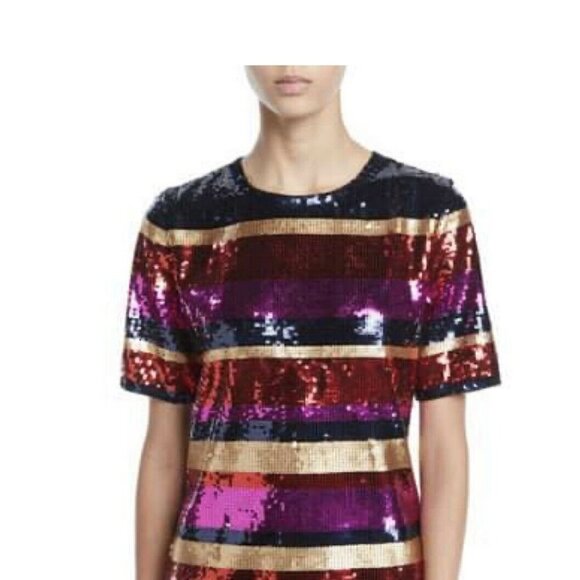 TRINA TURK Sequin Top blouse blue red pink gold Si